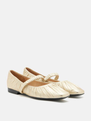 PAZZION, Vivianne Metallic Ruched Strap Flats, Gold